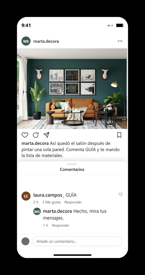 Publicación de Instagram con un comentario que escribe la palabra clave.